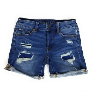 AMERICAN EAGLE Next Level Stretch Distressed Patched Midi Shorts Size 0